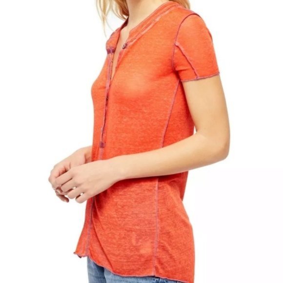 NWT FREE PEOPLE Kia Semi-Sheer Henley Tee - Picture 3 of 3